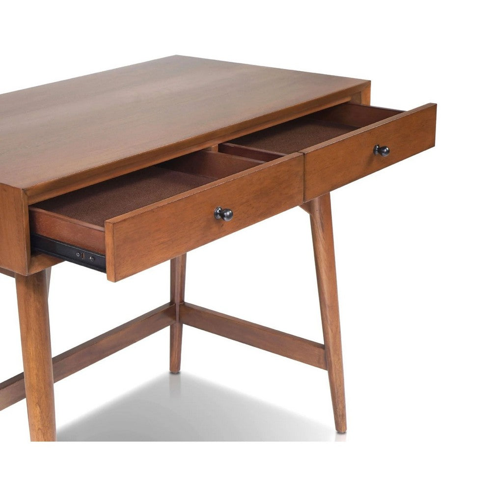 Ian Mini Office Desk, 2 Felt Lined Drawers, Chestnut Brown Wood 36 Inch - BM352149