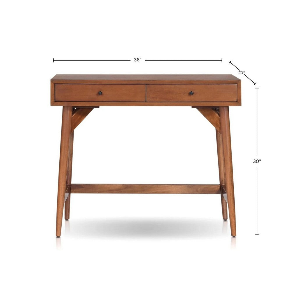 Ian Mini Office Desk, 2 Felt Lined Drawers, Chestnut Brown Wood 36 Inch - BM352149
