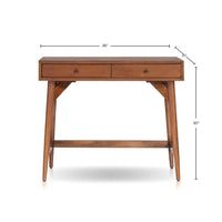 Ian Mini Office Desk, 2 Felt Lined Drawers, Chestnut Brown Wood 36 Inch - BM352149