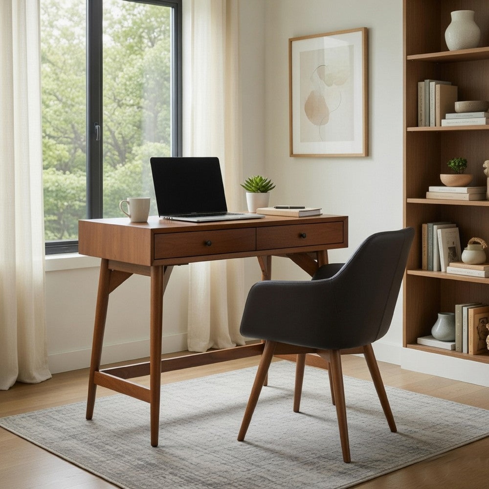Ian Mini Office Desk, 2 Felt Lined Drawers, Chestnut Brown Wood 36 Inch - BM352149