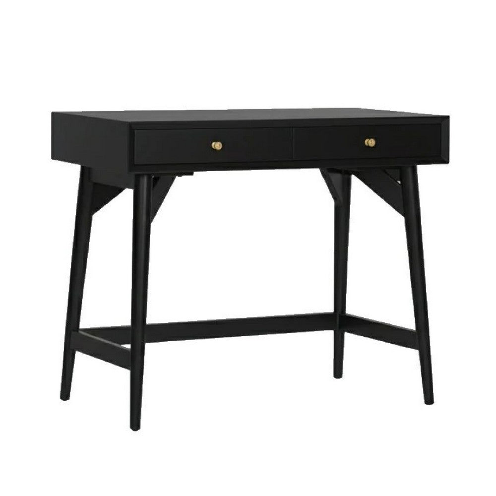 Ian Mini Office Desk, 2 Felt Lined Drawers, Modern Black Wood 36 Inch - BM352150