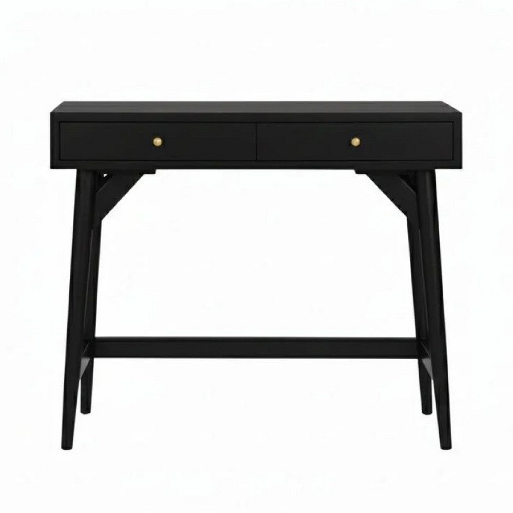 Ian Mini Office Desk, 2 Felt Lined Drawers, Modern Black Wood 36 Inch - BM352150