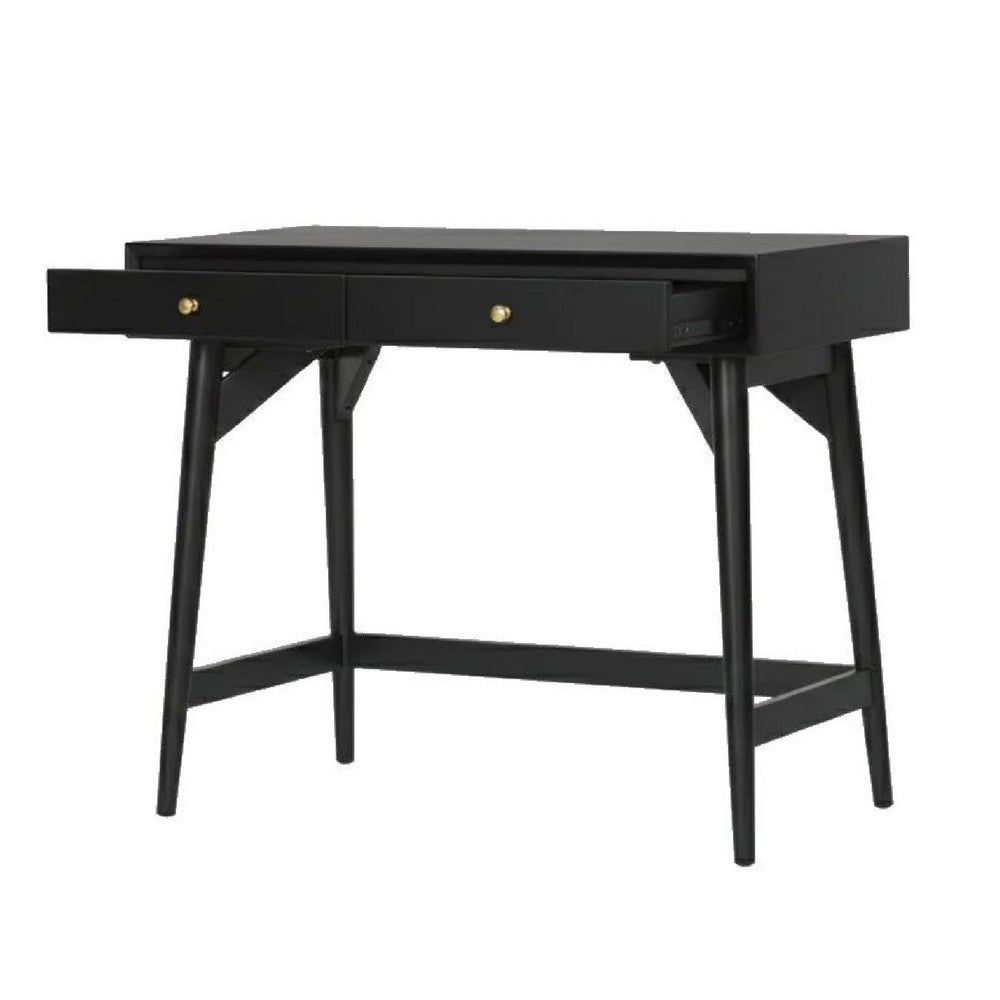 Ian Mini Office Desk, 2 Felt Lined Drawers, Modern Black Wood 36 Inch - BM352150