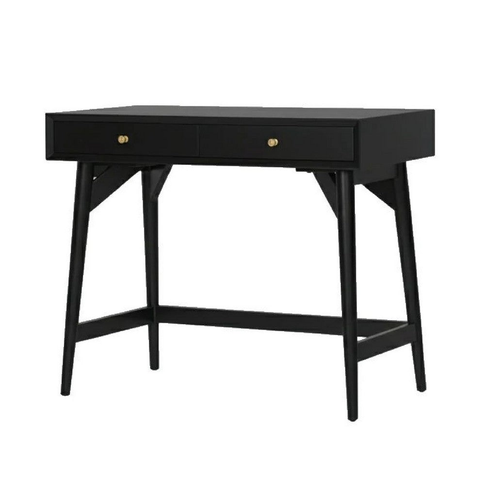 Ian Mini Office Desk, 2 Felt Lined Drawers, Modern Black Wood 36 Inch - BM352150