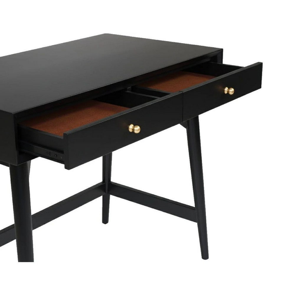 Ian Mini Office Desk, 2 Felt Lined Drawers, Modern Black Wood 36 Inch - BM352150