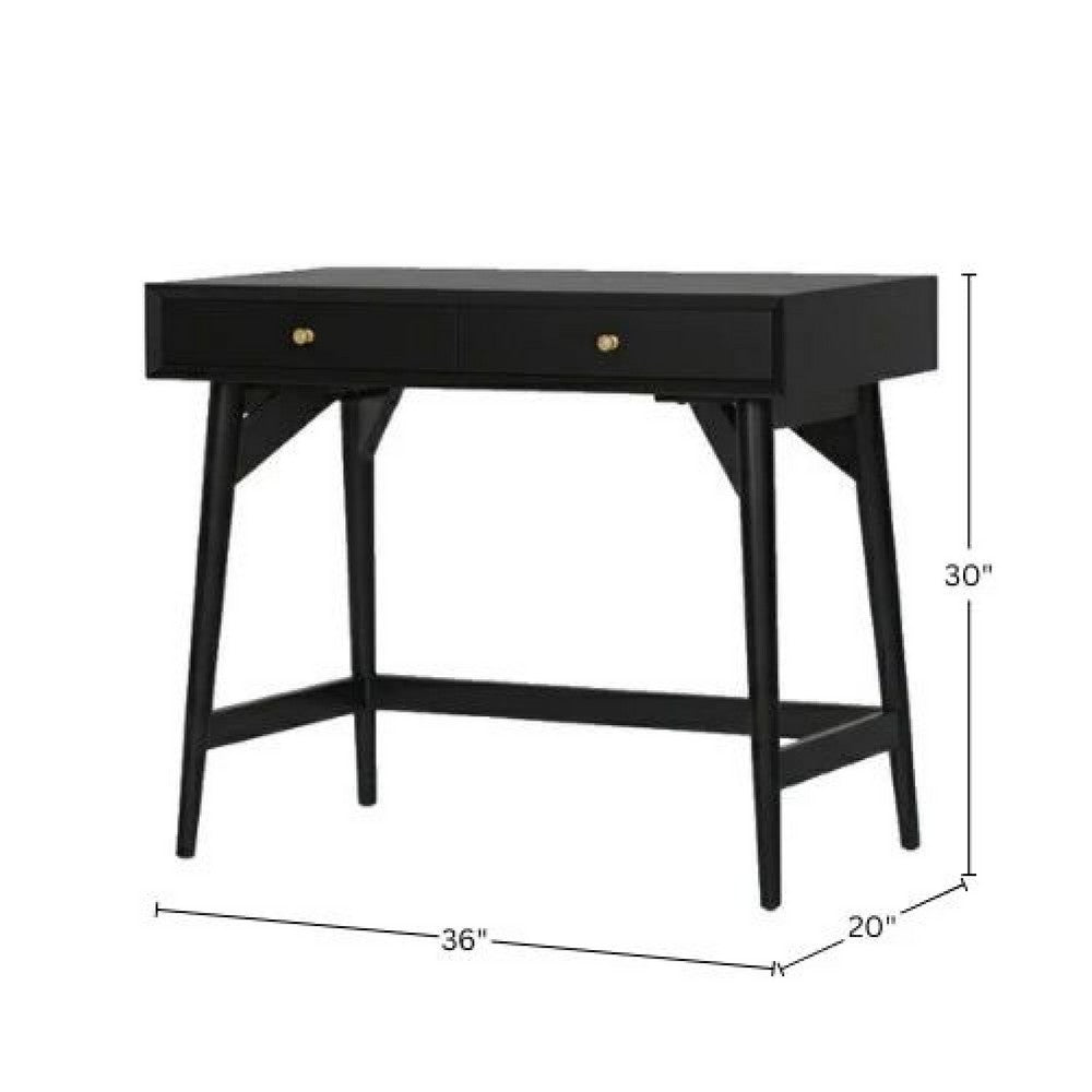 Ian Mini Office Desk, 2 Felt Lined Drawers, Modern Black Wood 36 Inch - BM352150