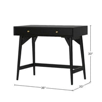 Ian Mini Office Desk, 2 Felt Lined Drawers, Modern Black Wood 36 Inch - BM352150