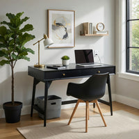 Ian Mini Office Desk, 2 Felt Lined Drawers, Modern Black Wood 36 Inch - BM352150