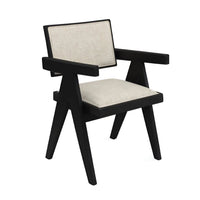 Hela Dining Chair Set of 2, Ivory Polyester Seat and Back, Black Wood - BM352151