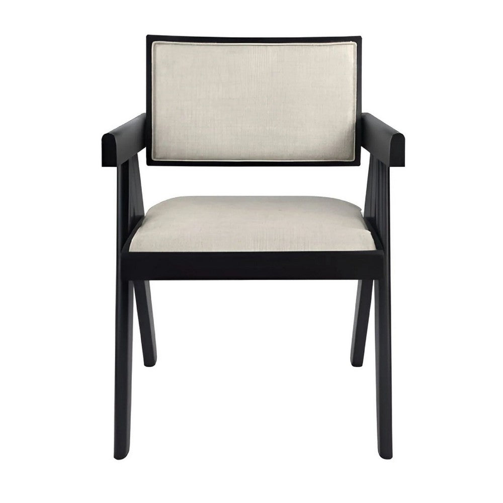 Hela Dining Chair Set of 2, Ivory Polyester Seat and Back, Black Wood - BM352151