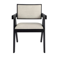 Hela Dining Chair Set of 2, Ivory Polyester Seat and Back, Black Wood - BM352151