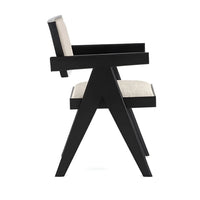 Hela Dining Chair Set of 2, Ivory Polyester Seat and Back, Black Wood - BM352151