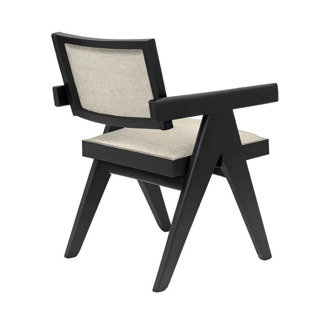 Hela Dining Chair Set of 2, Ivory Polyester Seat and Back, Black Wood - BM352151