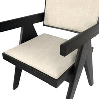 Hela Dining Chair Set of 2, Ivory Polyester Seat and Back, Black Wood - BM352151