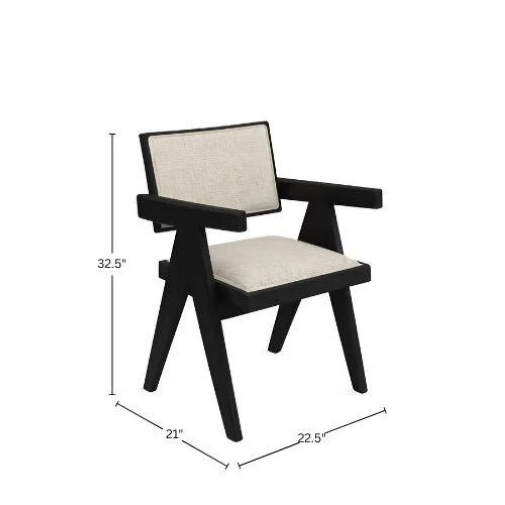 Hela Dining Chair Set of 2, Ivory Polyester Seat and Back, Black Wood - BM352151