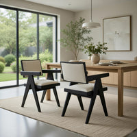 Hela Dining Chair Set of 2, Ivory Polyester Seat and Back, Black Wood - BM352151