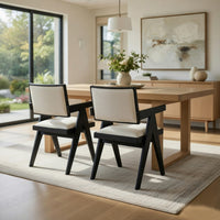 Hela Dining Chair Set of 2, Ivory Polyester Seat and Back, Black Wood - BM352151
