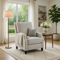 Naaz Push Back Recliner Chair, Cushioned Seat, Gray Polyester, Black Legs - BM352152