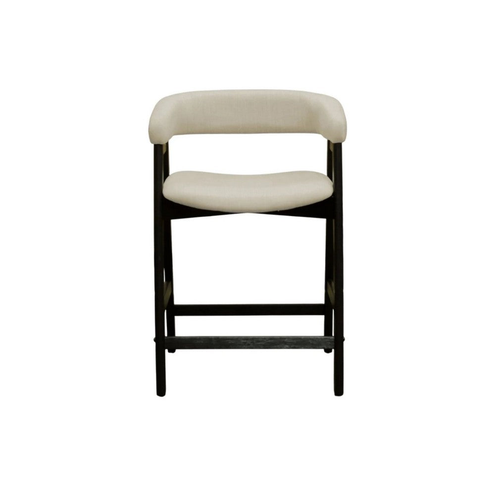 Vecy Counter Height Chair Set of 2, Beige Polyester, Vintage Black Wood - BM352153