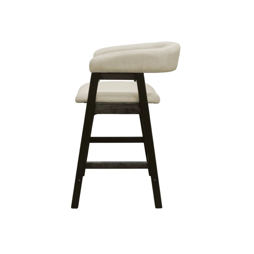 Vecy Counter Height Chair Set of 2, Beige Polyester, Vintage Black Wood - BM352153