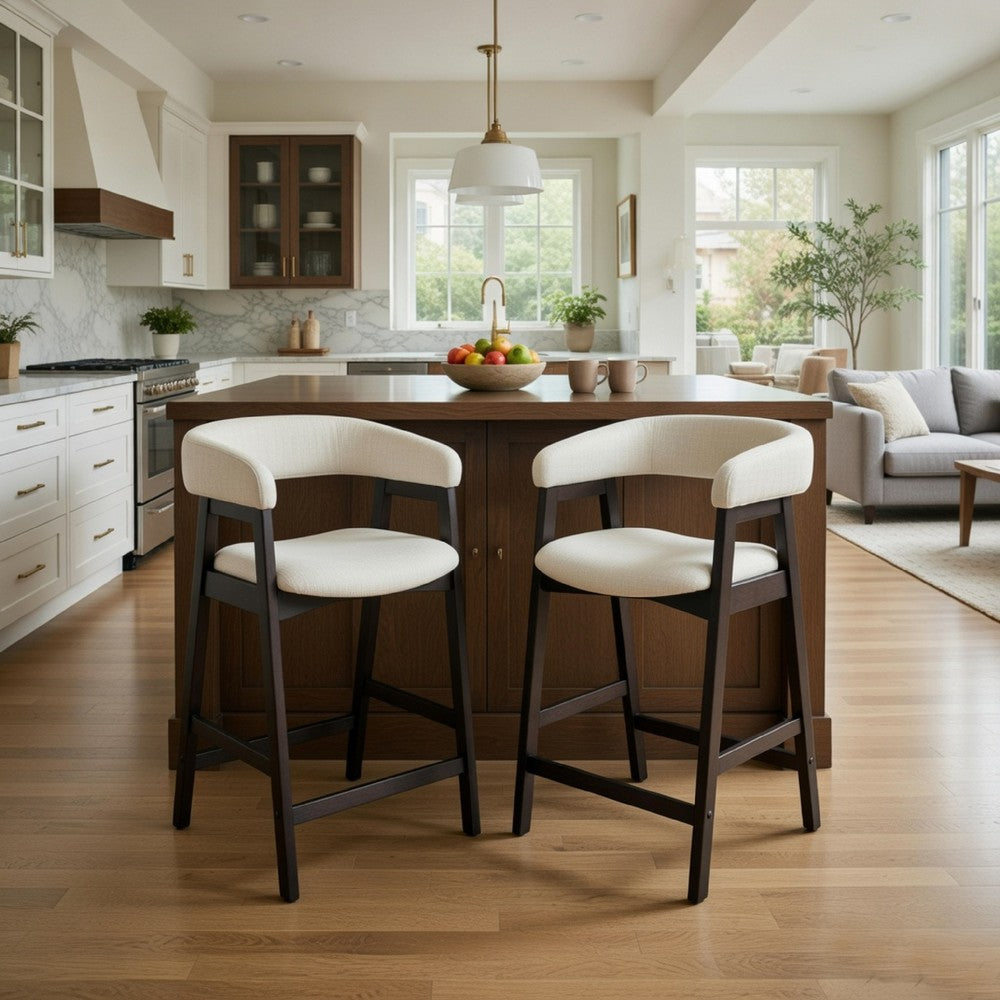 Vecy Counter Height Chair Set of 2, Beige Polyester, Vintage Black Wood - BM352153