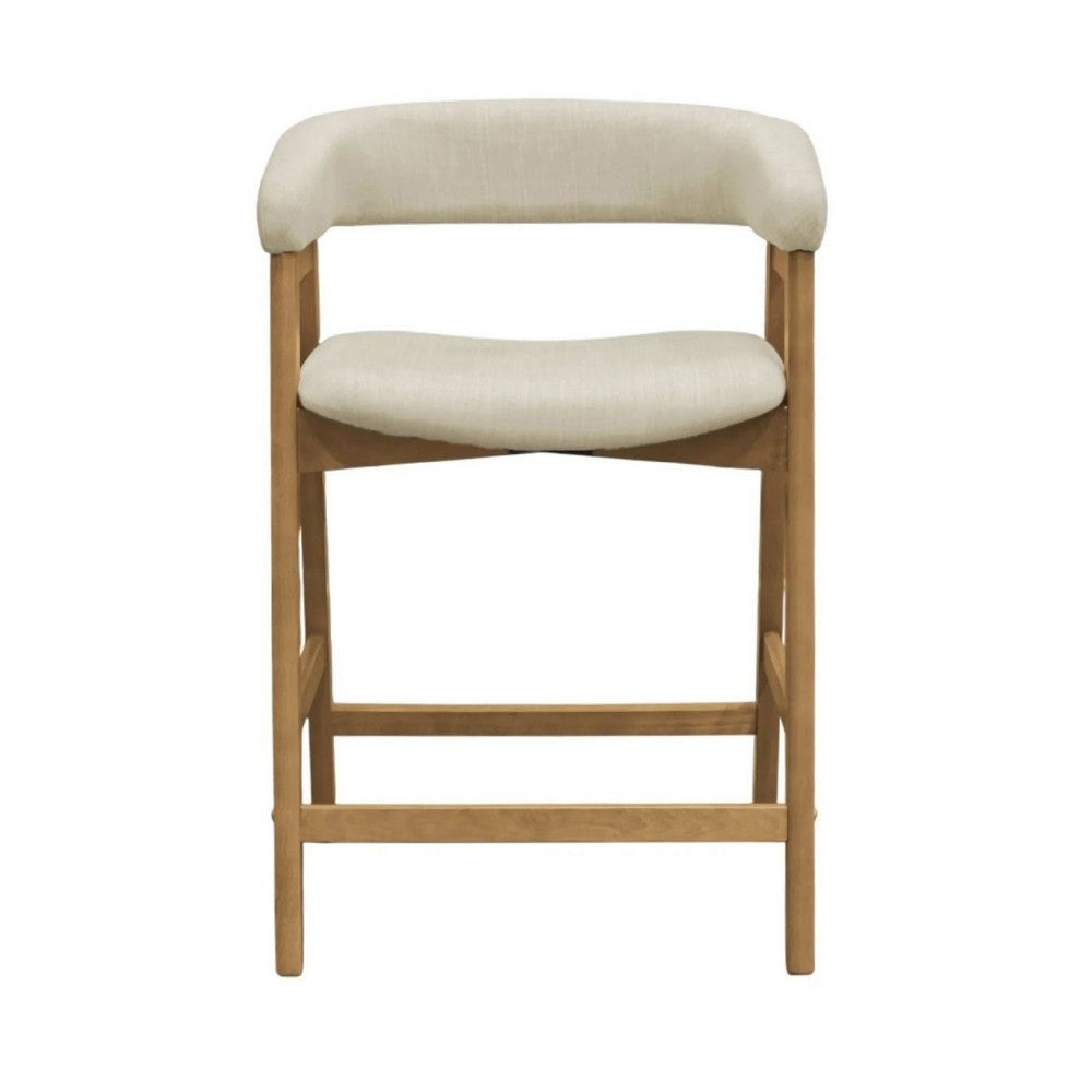 Vecy Counter Height Chair Set of 2, Beige Polyester, Natural Brown Wood - BM352154