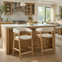 Vecy Counter Height Chair Set of 2, Beige Polyester, Natural Brown Wood - BM352154