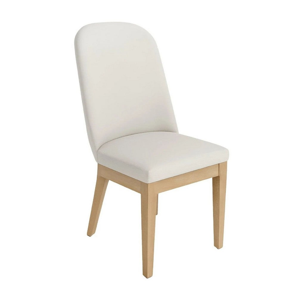 Abil Side Chair Set of 2, Curved Back, Ivory Polyester, Natural Brown - BM352155