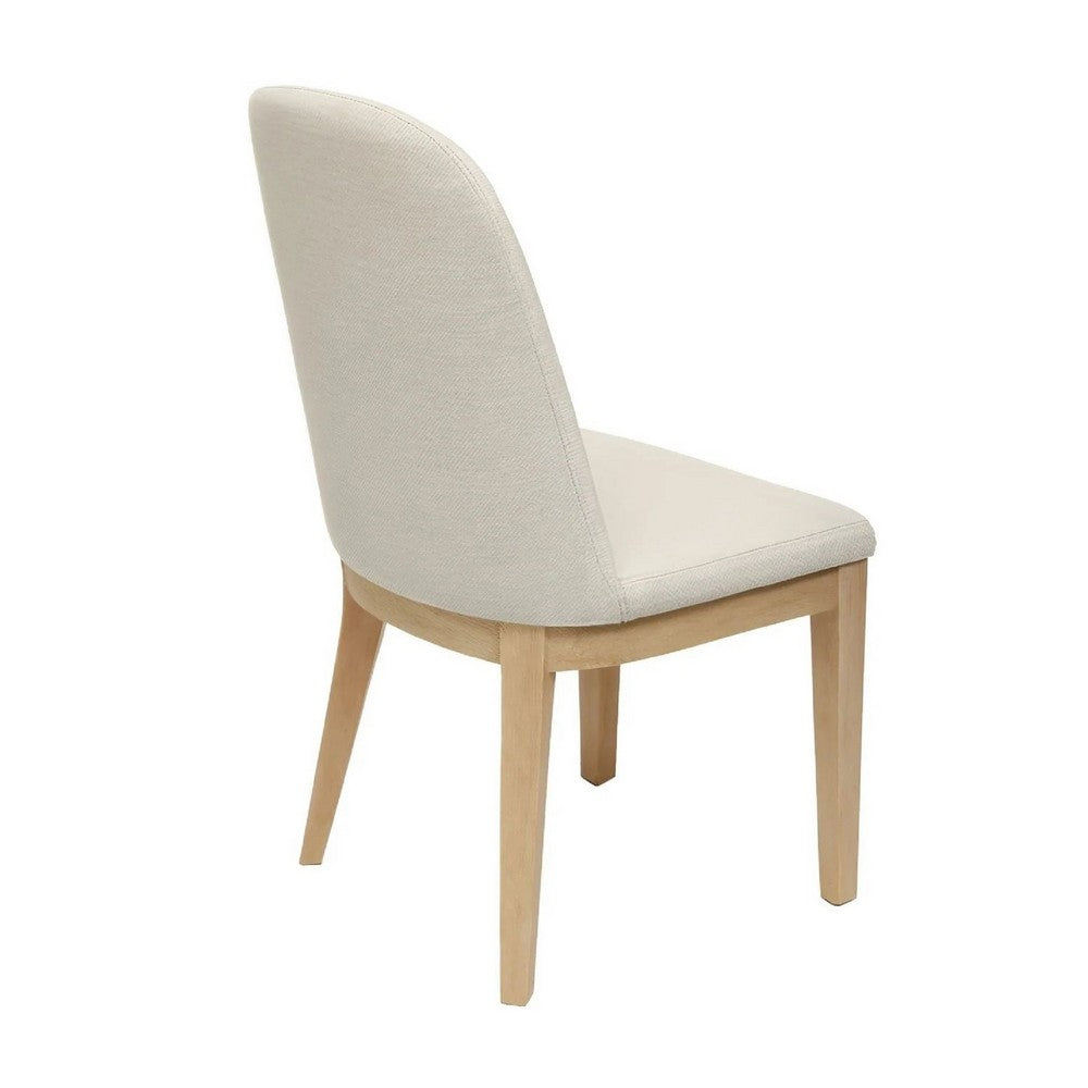 Abil Side Chair Set of 2, Curved Back, Ivory Polyester, Natural Brown - BM352155