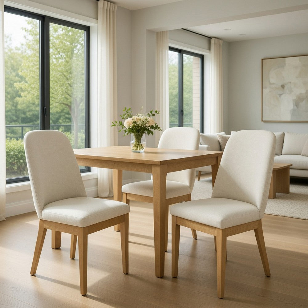 Abil Side Chair Set of 2, Curved Back, Ivory Polyester, Natural Brown - BM352155