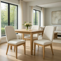 Abil Side Chair Set of 2, Curved Back, Ivory Polyester, Natural Brown - BM352155