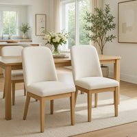 Abil Side Chair Set of 2, Curved Back, Ivory Polyester, Natural Brown - BM352155