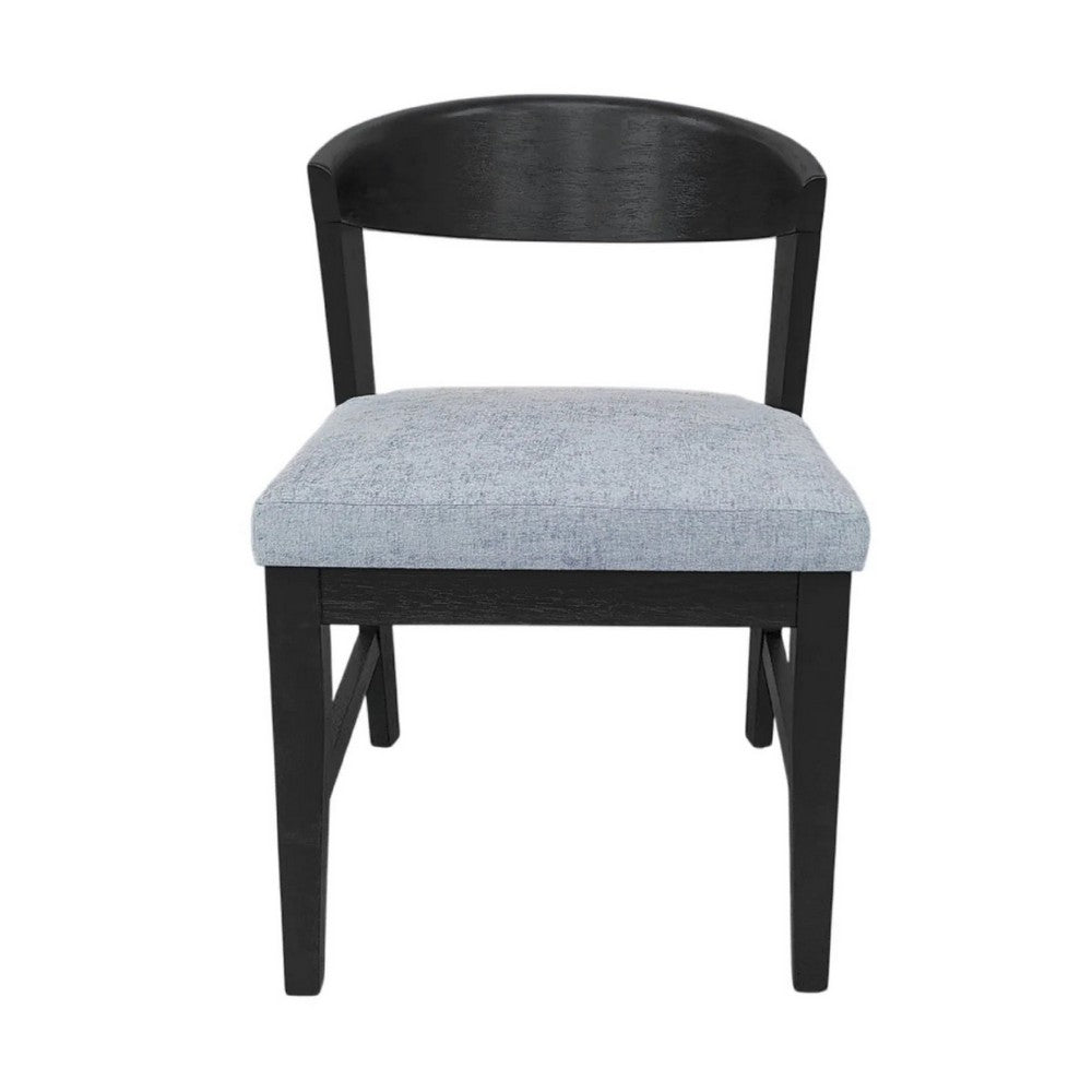 Vecy Side Chair Set of 2, Gray Fabric Seat, Curved Back, Vintage Black - BM352156