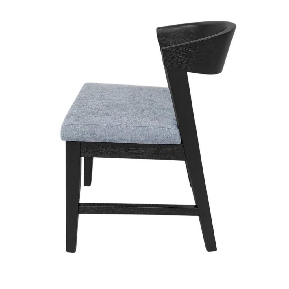 Vecy Side Chair Set of 2, Gray Fabric Seat, Curved Back, Vintage Black - BM352156