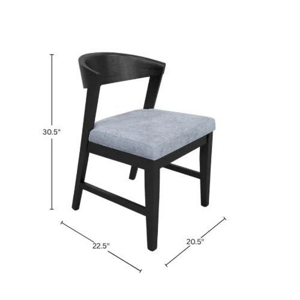 Vecy Side Chair Set of 2, Gray Fabric Seat, Curved Back, Vintage Black - BM352156