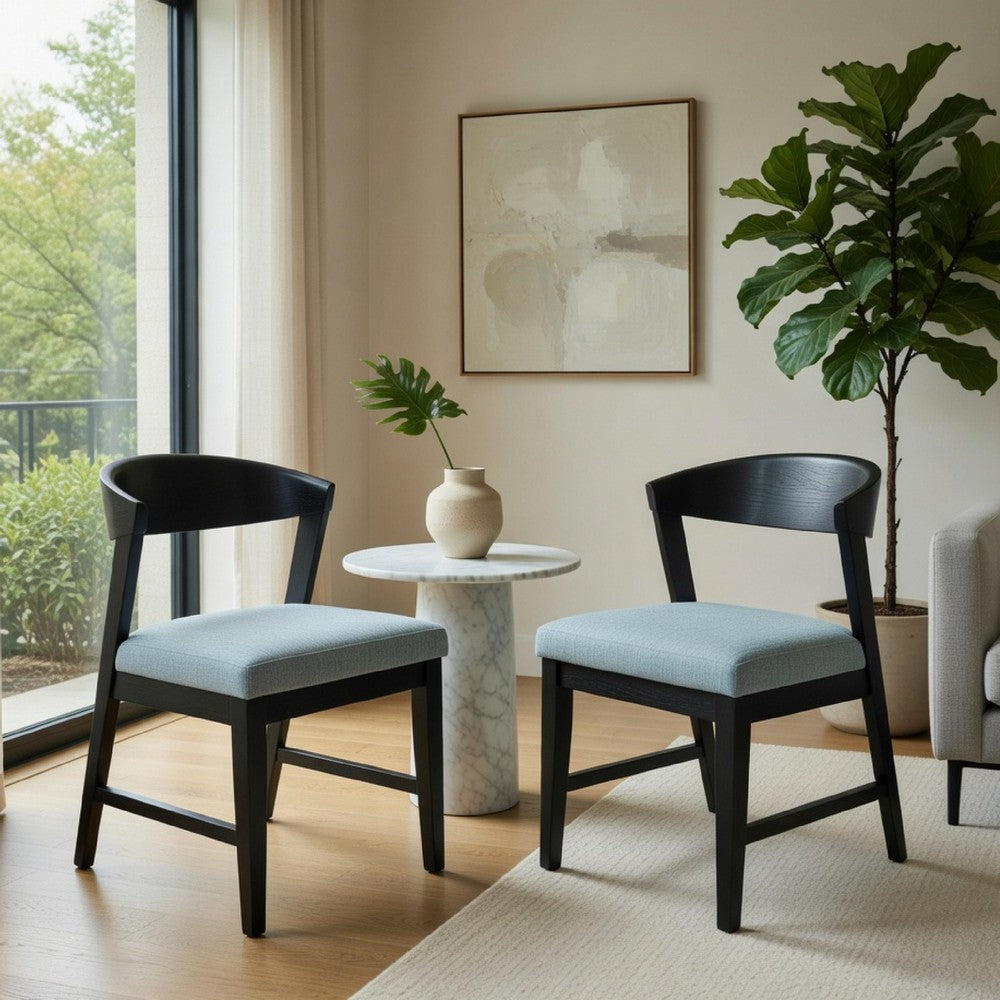 Vecy Side Chair Set of 2, Gray Fabric Seat, Curved Back, Vintage Black - BM352156
