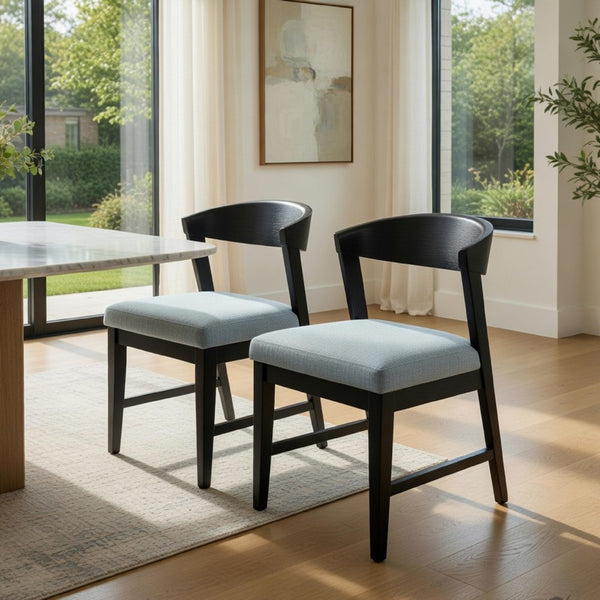 Vecy Side Chair Set of 2, Gray Fabric Seat, Curved Back, Vintage Black - BM352156
