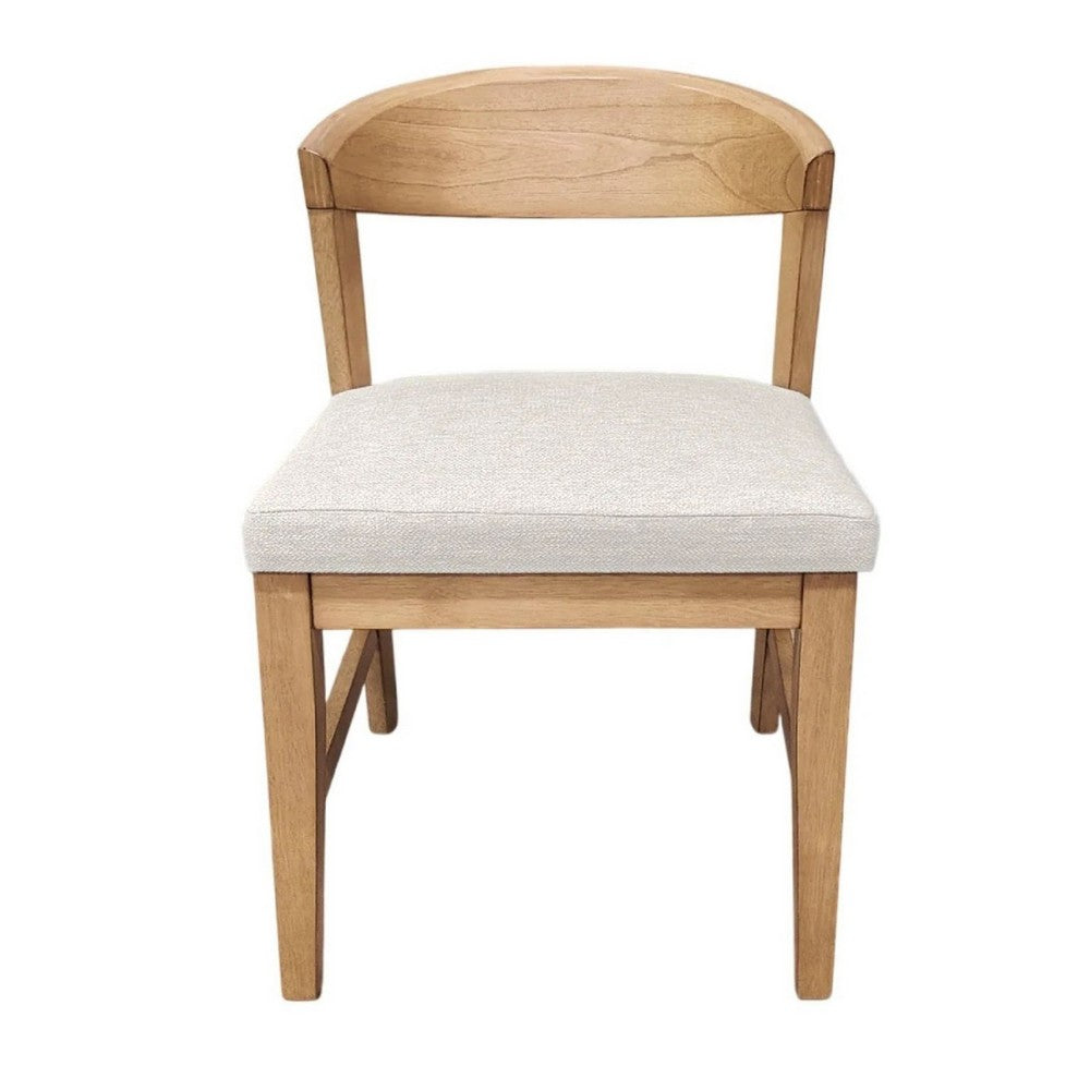 Vecy Side Chair Set of 2, Ivory Fabric Seat, Curved Back, Natural Brown - BM352157