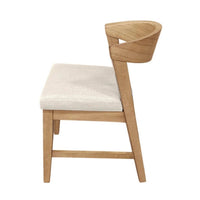 Vecy Side Chair Set of 2, Ivory Fabric Seat, Curved Back, Natural Brown - BM352157