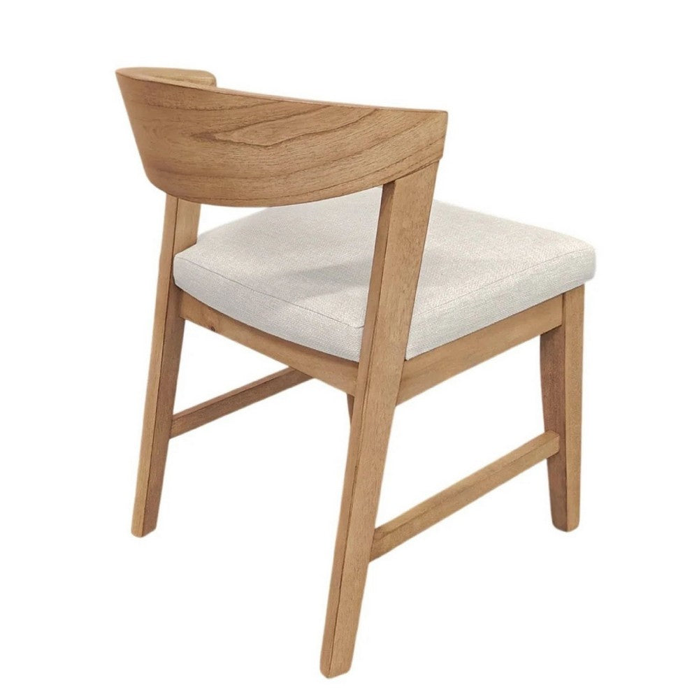 Vecy Side Chair Set of 2, Ivory Fabric Seat, Curved Back, Natural Brown - BM352157