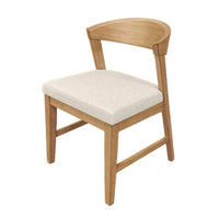 Vecy Side Chair Set of 2, Ivory Fabric Seat, Curved Back, Natural Brown - BM352157