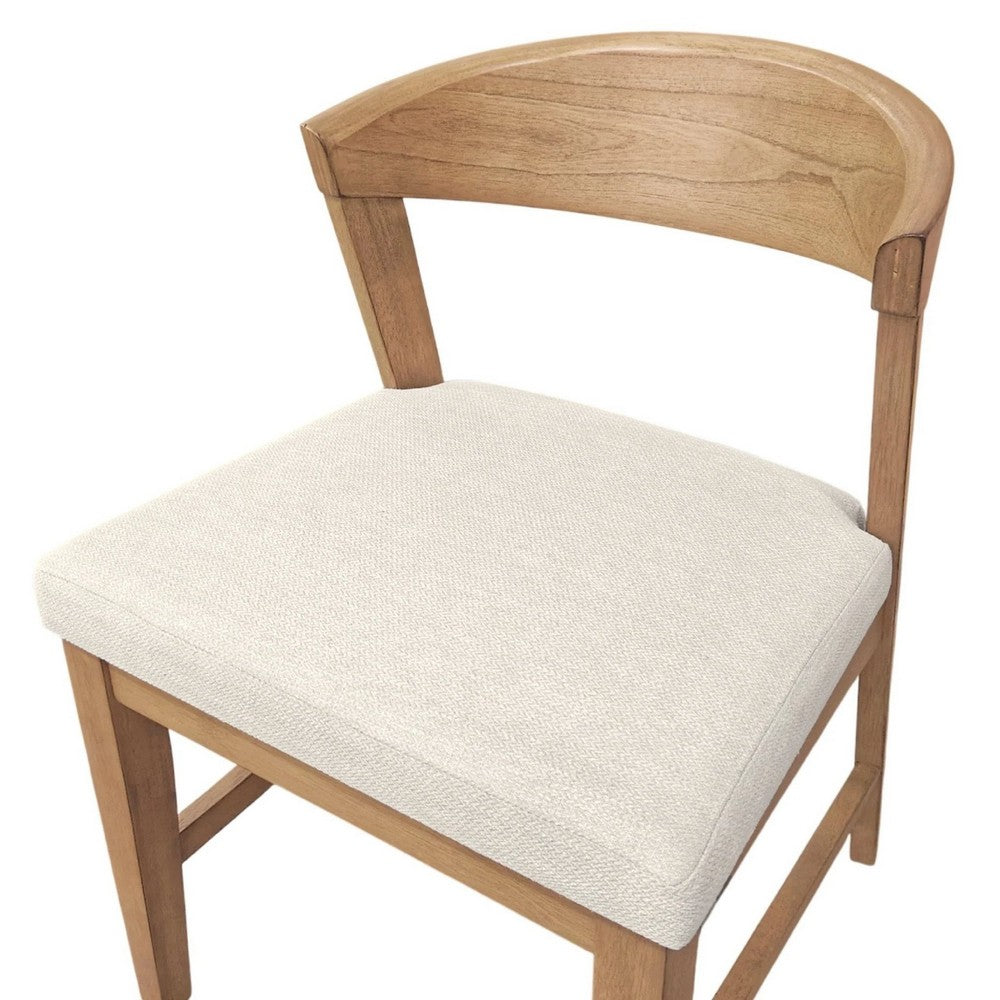 Vecy Side Chair Set of 2, Ivory Fabric Seat, Curved Back, Natural Brown - BM352157