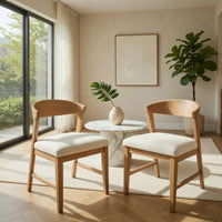 Vecy Side Chair Set of 2, Ivory Fabric Seat, Curved Back, Natural Brown - BM352157