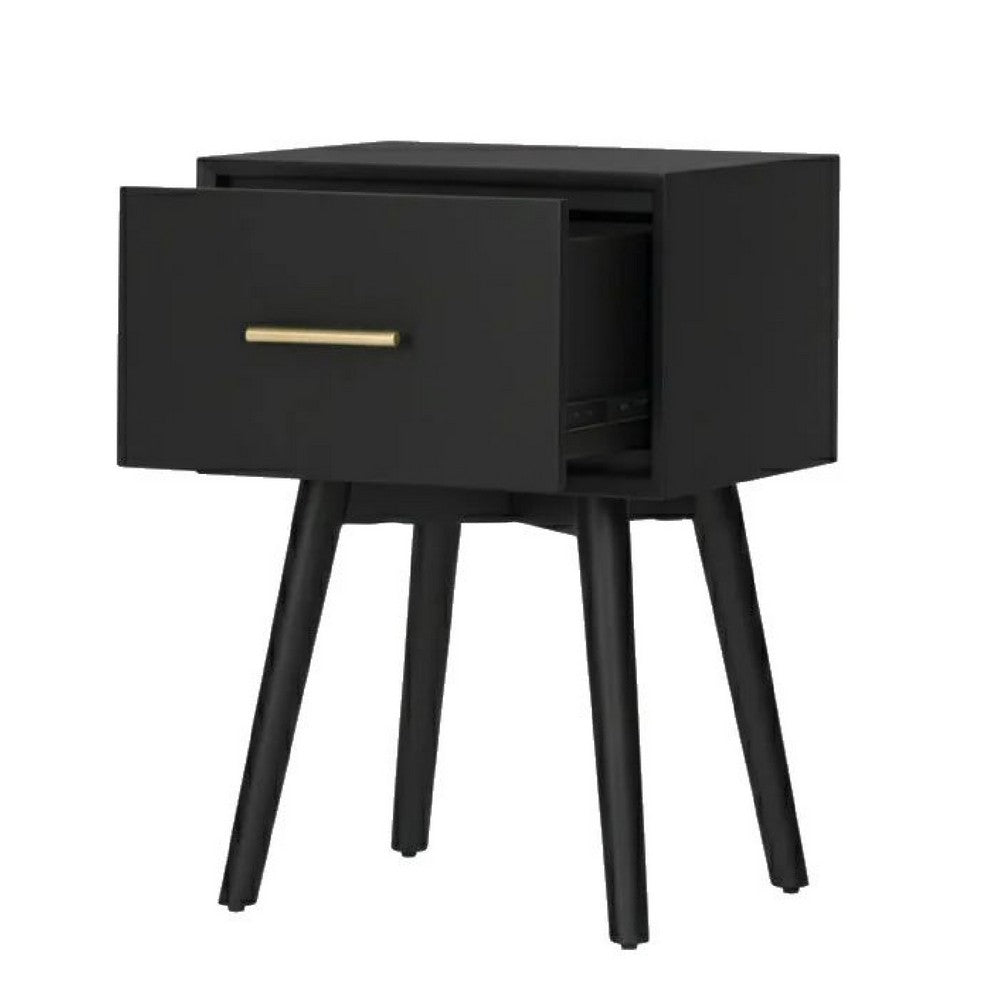 Ian Side End Table, Felt-Lined Drawer, Modern Black, 18 Inch Rectangular - BM352159