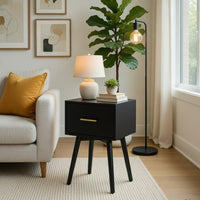 Ian Side End Table, Felt-Lined Drawer, Modern Black, 18 Inch Rectangular - BM352159