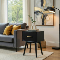 Ian Side End Table, Felt-Lined Drawer, Modern Black, 18 Inch Rectangular - BM352159