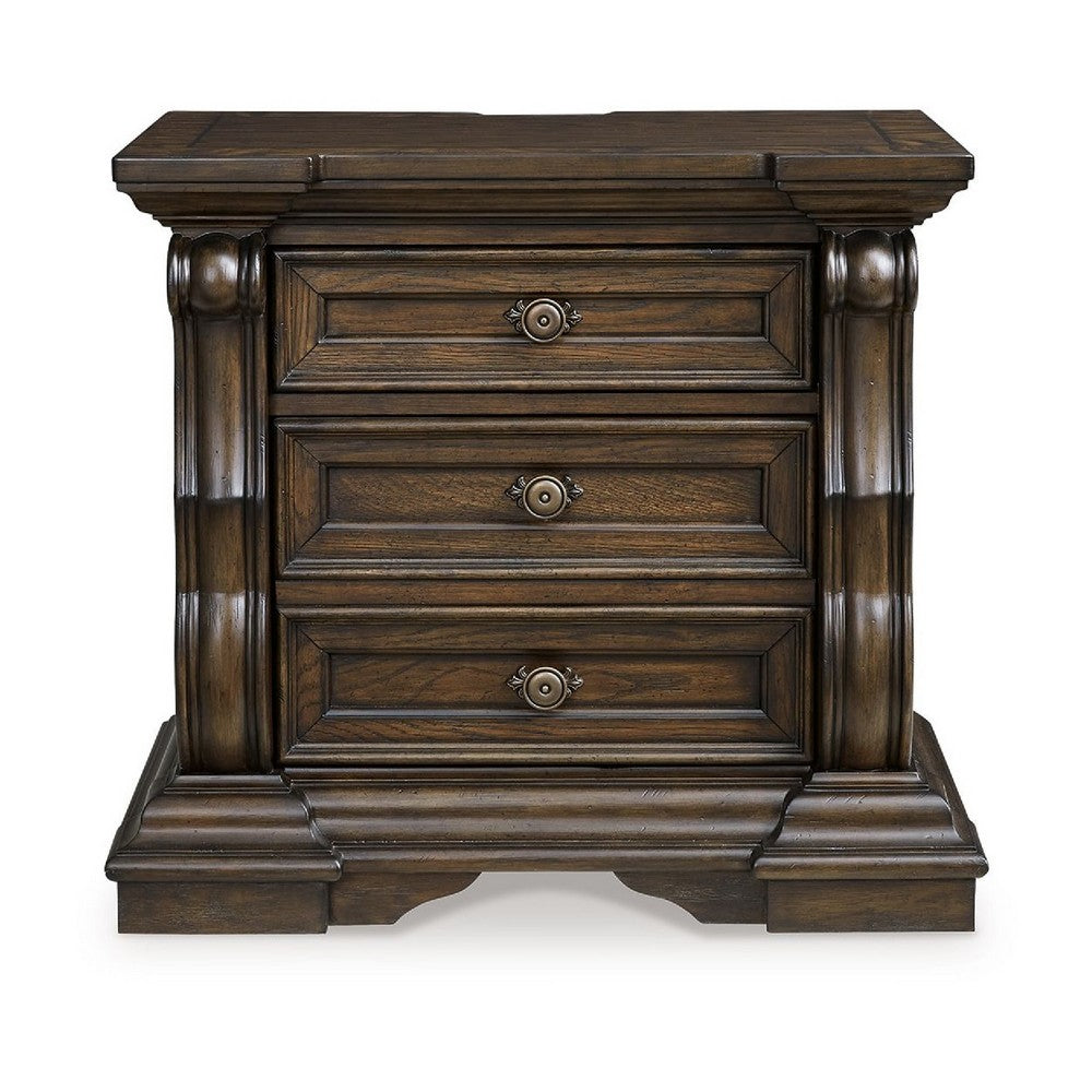 May Oversize Nightstand, 2 Drawers, Antique Gold Knobs, Dark Brown, 34In - BM352160