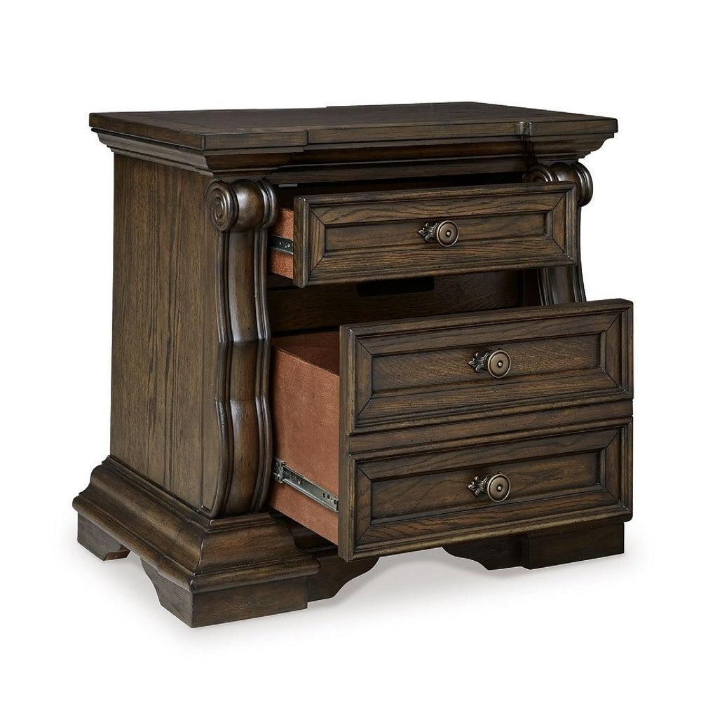 May Oversize Nightstand, 2 Drawers, Antique Gold Knobs, Dark Brown, 34In - BM352160