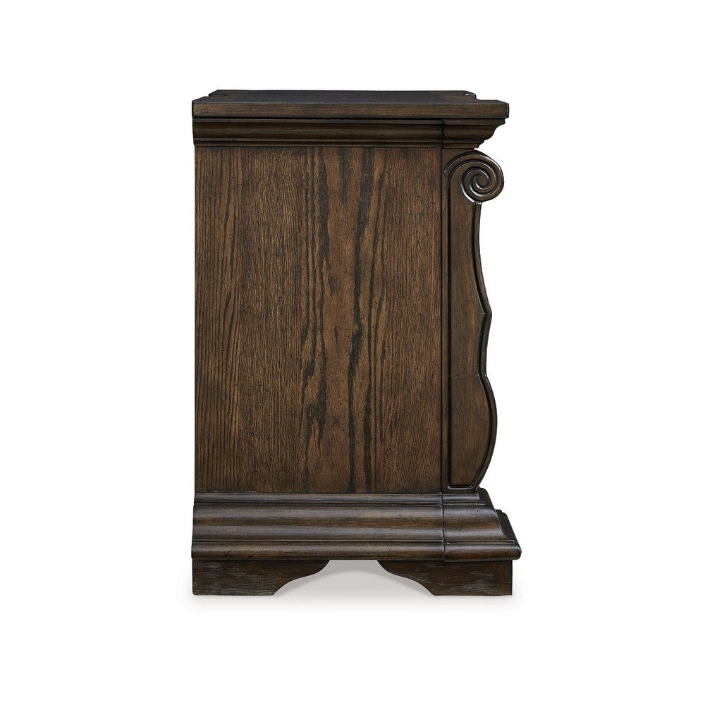 May Oversize Nightstand, 2 Drawers, Antique Gold Knobs, Dark Brown, 34In - BM352160