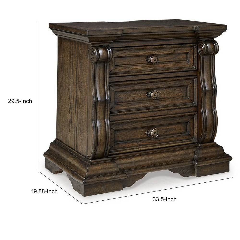 May Oversize Nightstand, 2 Drawers, Antique Gold Knobs, Dark Brown, 34In - BM352160